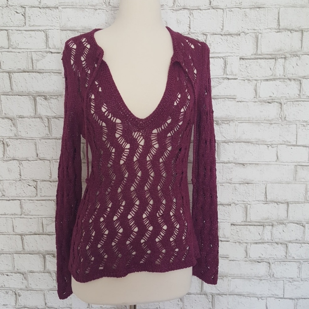 Ann Taylor Loft Purple Open Weave Long Sleeve Sweater Overlay Top Small Petite 4